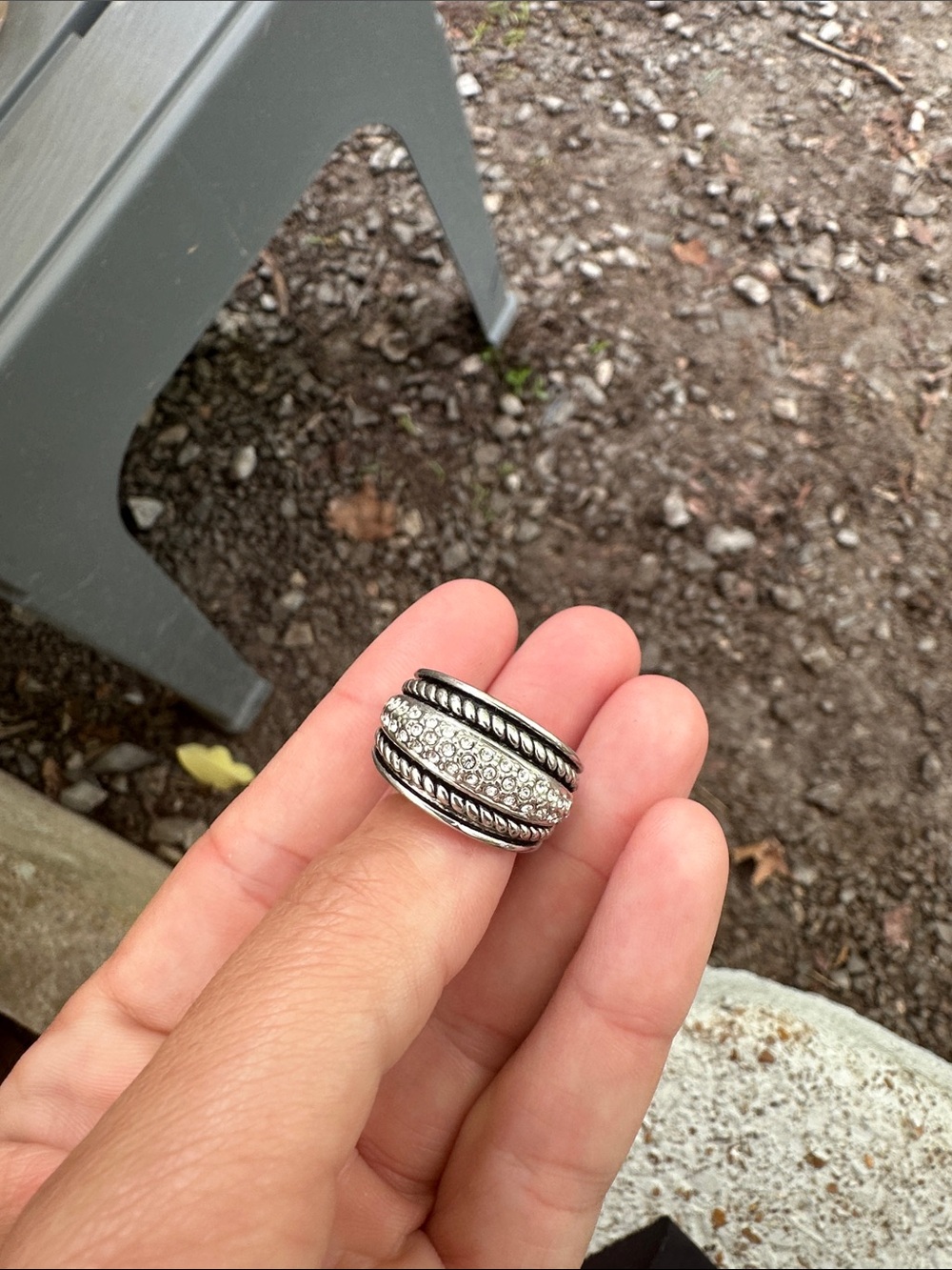 Chunky Silver-Tone Pave Rhinestone Statement Ring